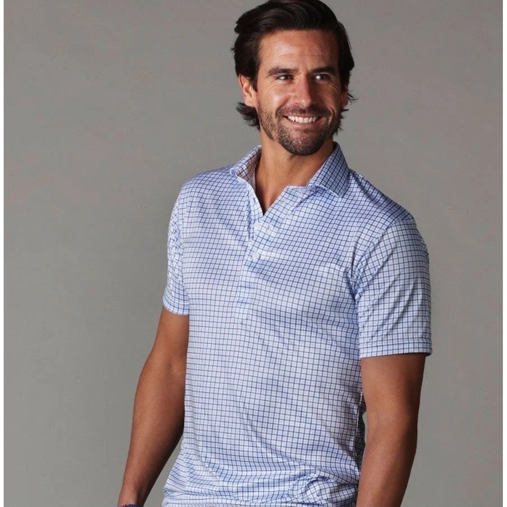 NWT Collars and Co Semi-Spread Collar Polo Blue Tattersall Medium